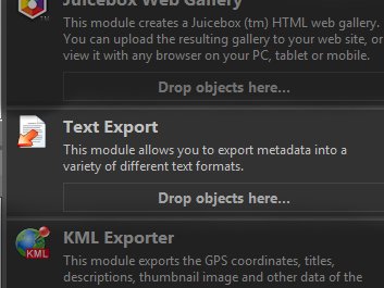 Drop files or other objects on the Text Export module in the Import & Export Panel