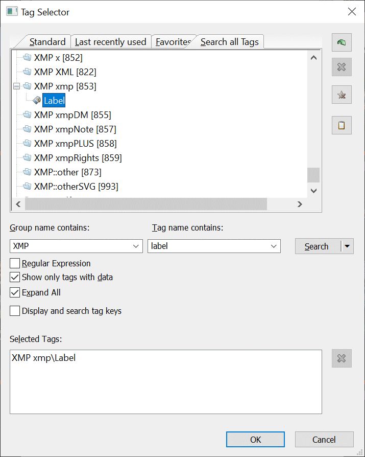 Searching for Tags in the Tag Selector.