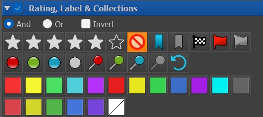 A screen shot of the Rating, Labels & Collections Filter.