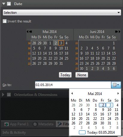 A screen shot of the Date filter while filtering for a date range.