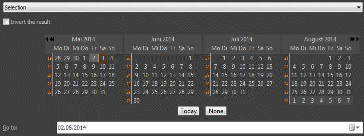 A screen shot of a wide Date filter panel.