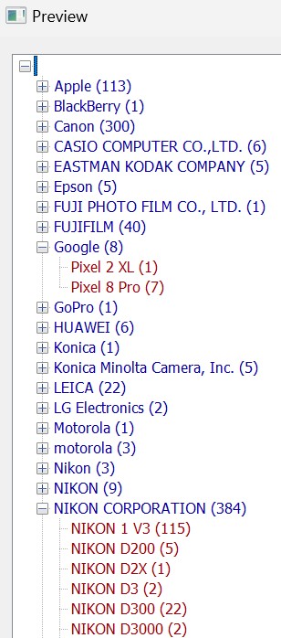 Screen shot of the preview dialog, displaying the results of all levels.
