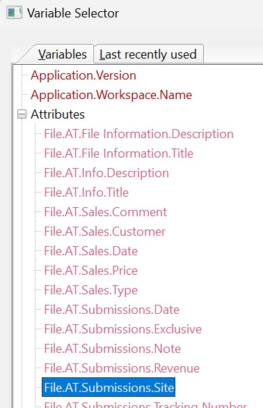 Variable Selector dialog with Attribute variables.