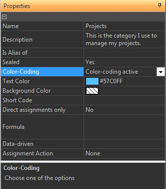 Screen shot of the category properties panel.