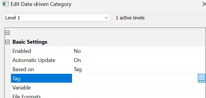 Selecting a tag in the data-driven properties dialog.