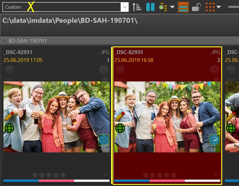 A screen shot showing the user manually rearranging files in a light table sort.