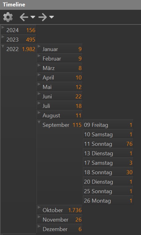 A screen shot of the Timeline View in IMatch.