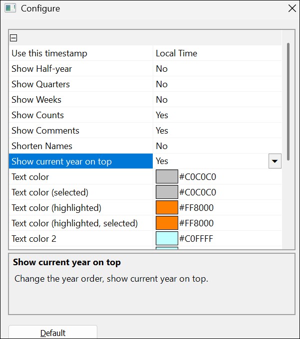 The Timeline configuration dialog.