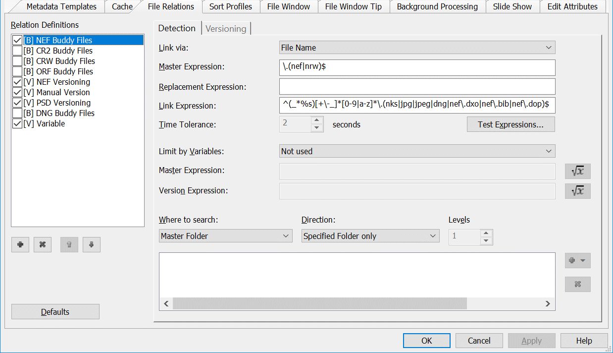 The File Relations Configuration Dialog.