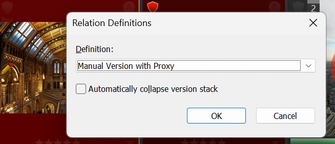 The dialog box for applying a manual file relation.
