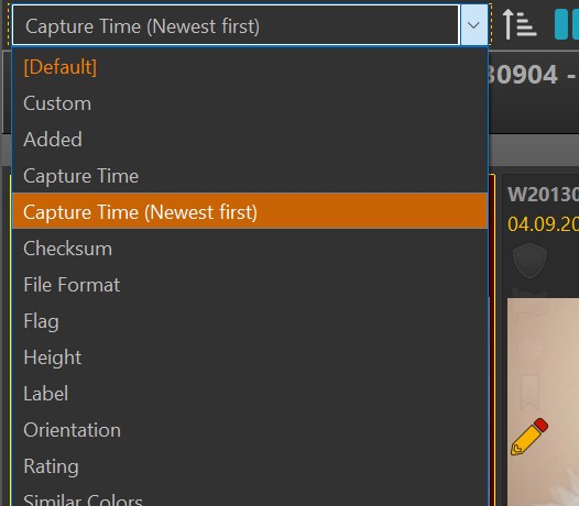Selecting a sort profile in a File Window.