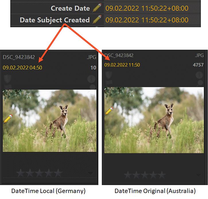These screen shots show how date & time information contained in metadata is displayed in IMatch File Windows and the IMatch Metadata Panel.