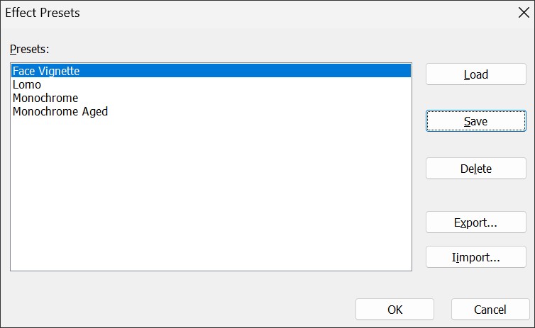 Working with Effect Presets in the IMatch Batch Processor.