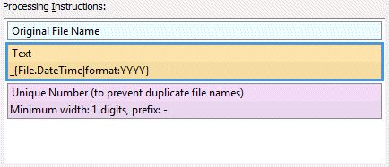 A screen shot of the Renamer, with text steps using variables.