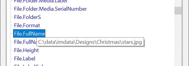 The tooltip shows the value of the variable for the currently focused file.