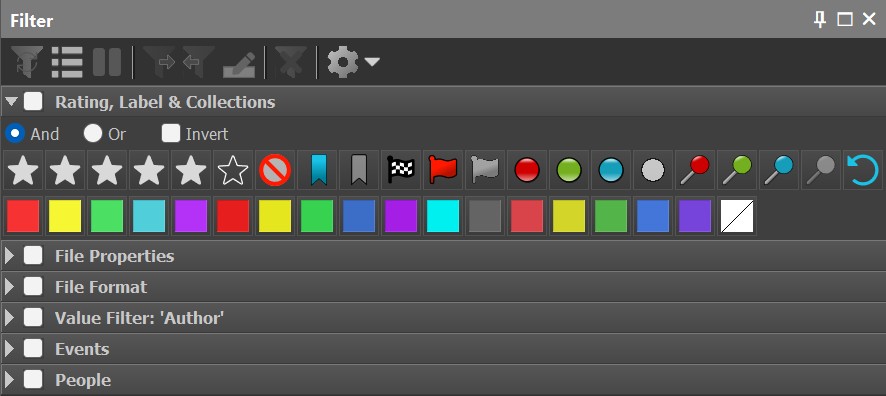 The IMatch Filter Panel with some of the available filters.