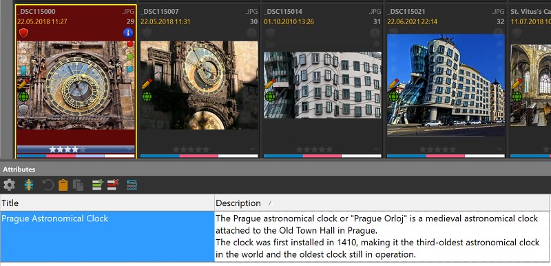 Entering data into the Title and Description attributes for an image.