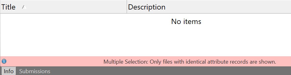 The Attribute Panel tries to merge the attributes of selected files and displays a warning when this is not possible.