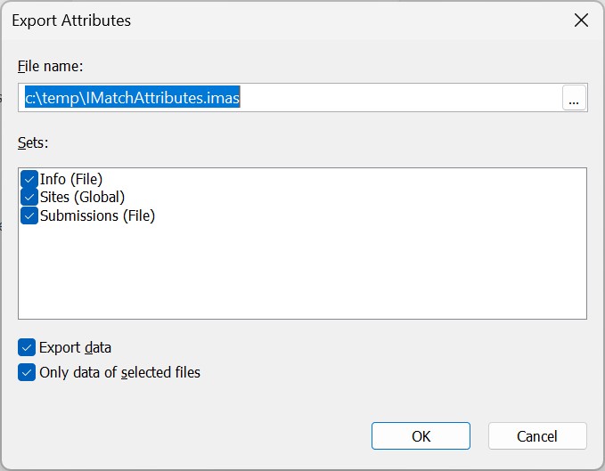 Selecting what to export in the Attribute Export dialog box.