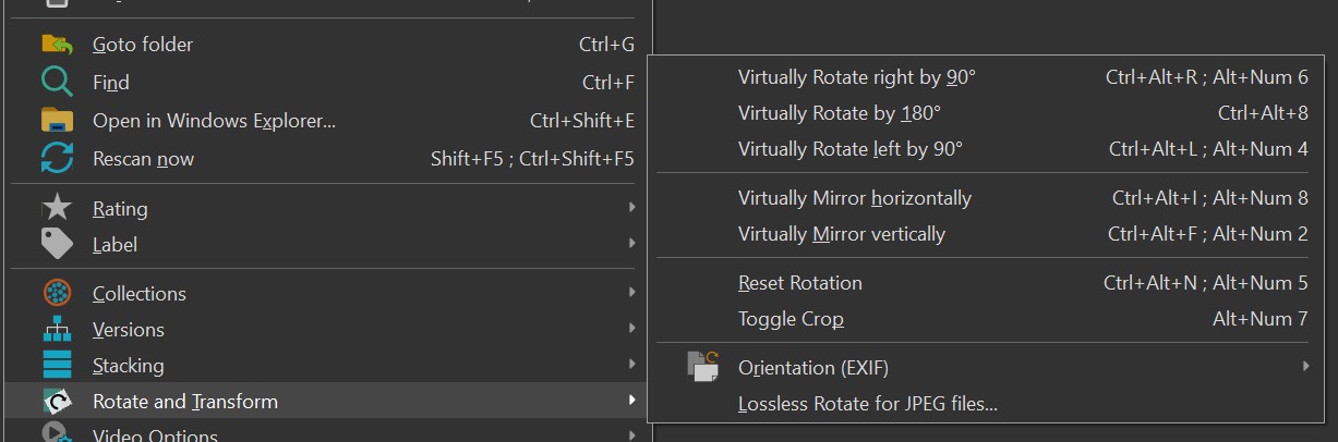 The transform commands in the File Window context menu.