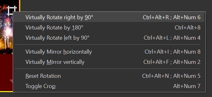 The context menu of the virtual transformation icon.