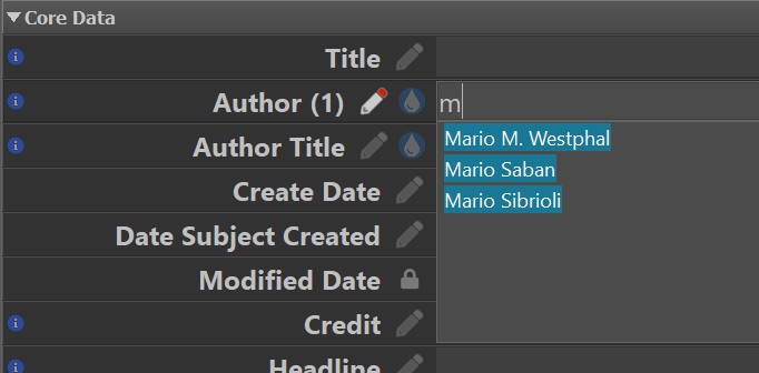 A drop-down control with keyword suggestions from the thesaurus.