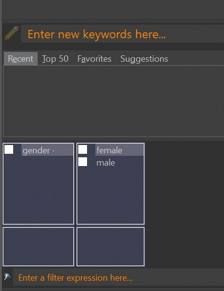 The Keywords Panel shows the new thesaurus entries just added.