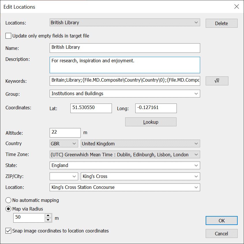 A screen shot of the Location Editor dialog box.