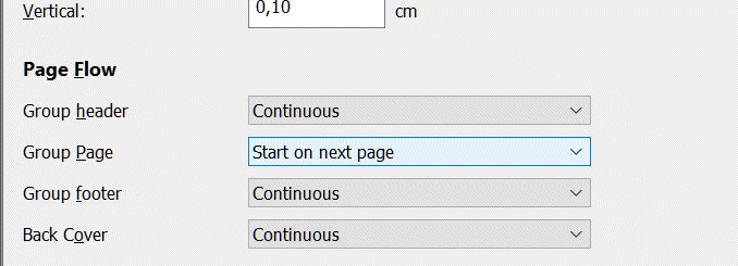 Page flow options in the IMatch Design & Print Designer.