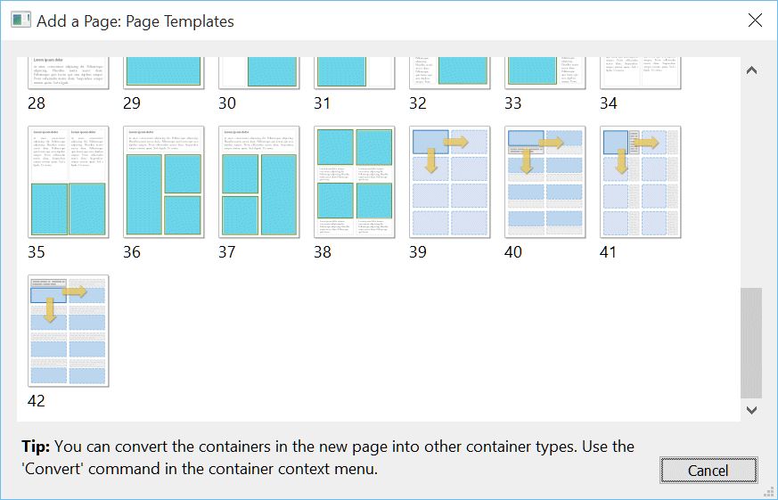 Screen shot of the example page selector.