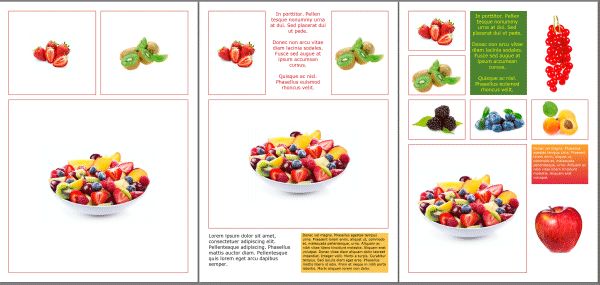 Printed pages with example uses of a 6 x 6 page grid.