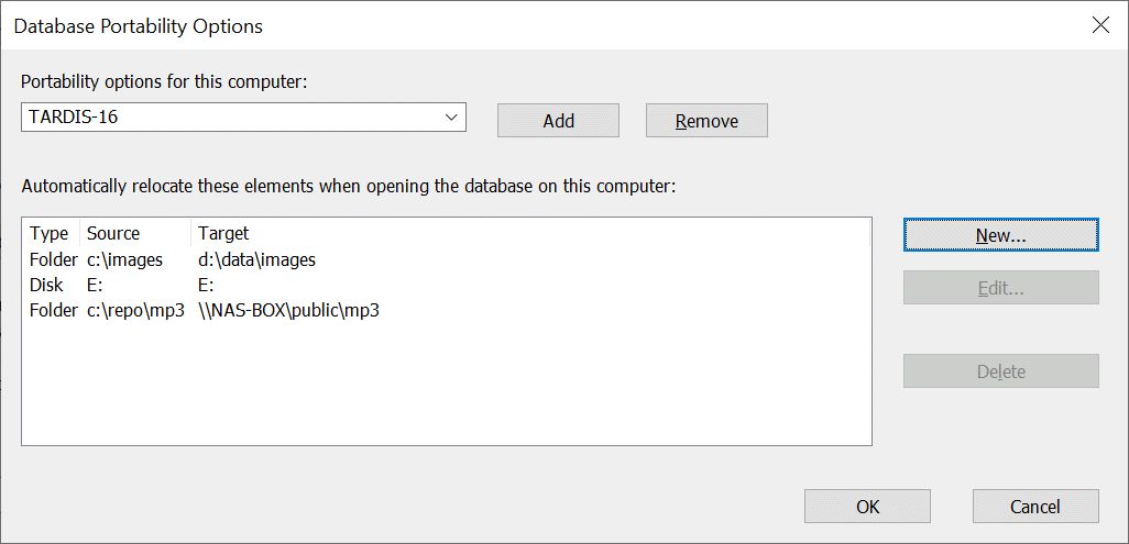 The dialog for adding and editing auto-relocate options.