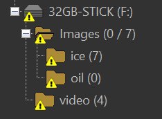 Screen shot of an offline USB stick in the Media & Folders tree,