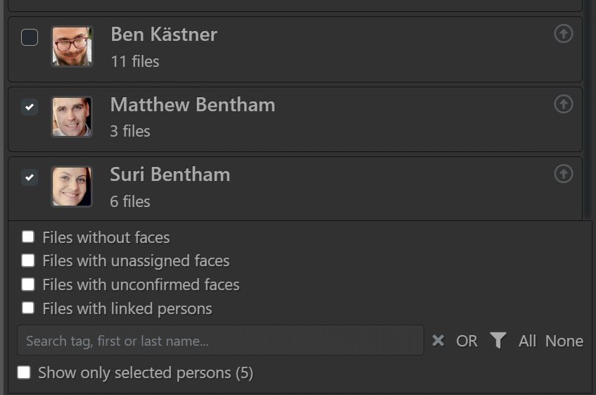 A screen shot of the People filter.