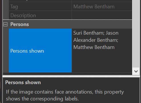 A screen shot showing the labels of all persons in an image in the properties panel in the Viewer.