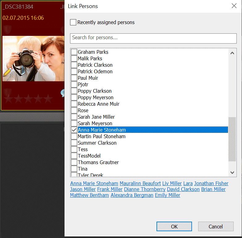 A screen shot of the Link Persons dialog.