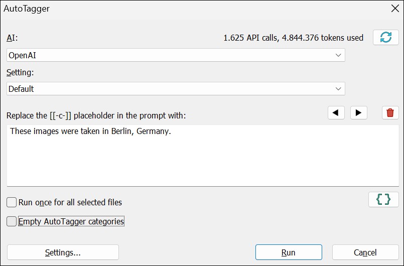 The AutoTagger dialog box.