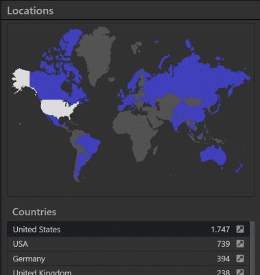 A screenshot of the locations panel in the IMatch Dashboard.