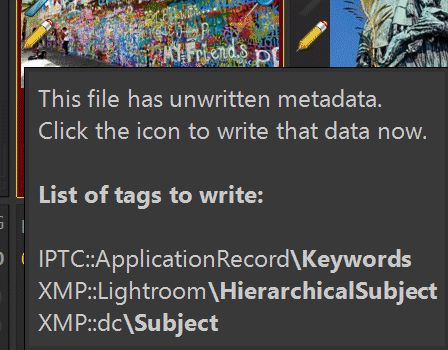 Pointing the mouse cursor at the write-back pen icon in a File Window shows the tags that needs to be written.