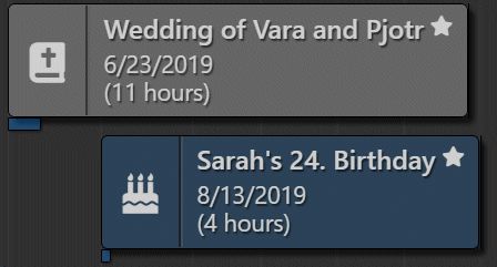 Close-up screen shot of event tiles with duration bars.