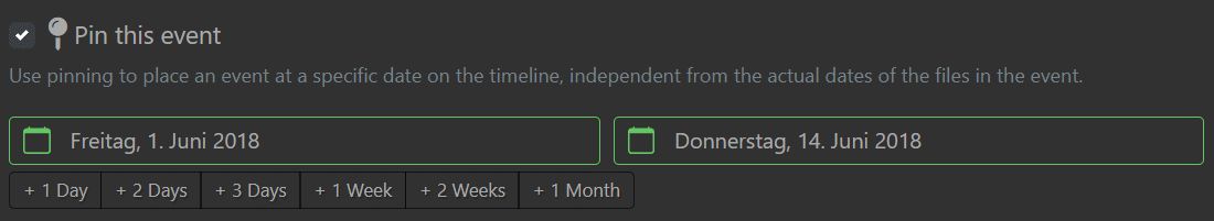 Pinning an event to a specific start- and end date.