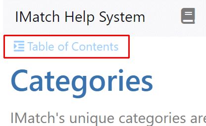 Each page in the IMatch help system has a Topic Table of Contents.