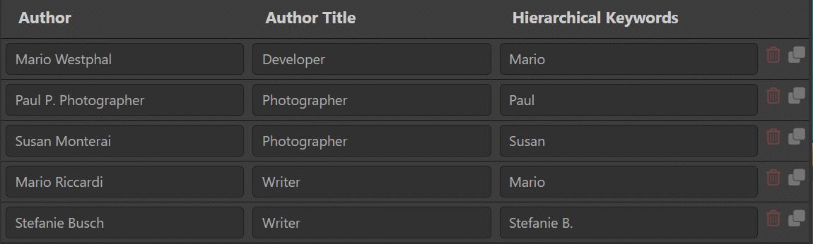 A screen shot of an AutoFill template for authors, with several metadata tags.