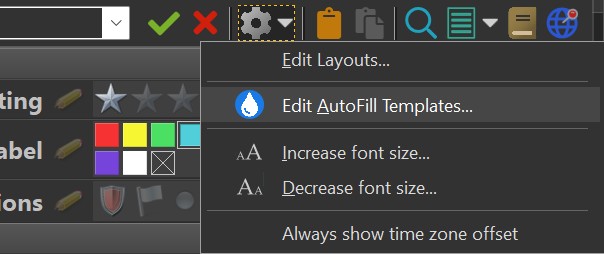 To open the AutoFill Template Manager, use this button and menu in the Metadata Panel ribbon.