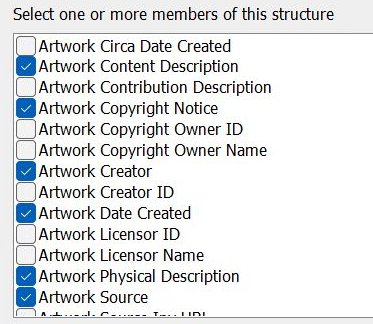 All tags in a structured displayed in a checkbox list.