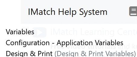 A screen shot of a section of the IMatch Help System as displayed in a web browser.
