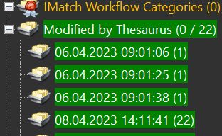 Screen shot of categories created when the Thesaurus has updated the database.