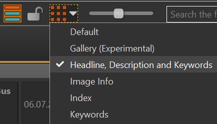 Selecting a layout with keywords from the File Window layout list.
