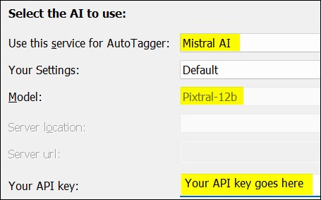 Mistral settings for AutoTagger.