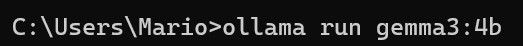 Running an Ollama command from the command line.